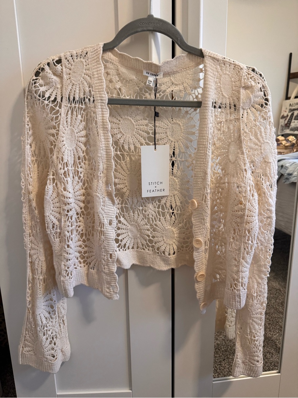 Cream Crochet Openwork Cardigan